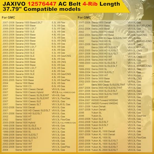 Image of 12576447 AC Belt for 99-08 Tahoe Escalade ESV EXT GMC Savana Sierra Suburban Silverado Avalanche Express 1500 2500 3500,Yukon XL Hummer H2,960mm K040378