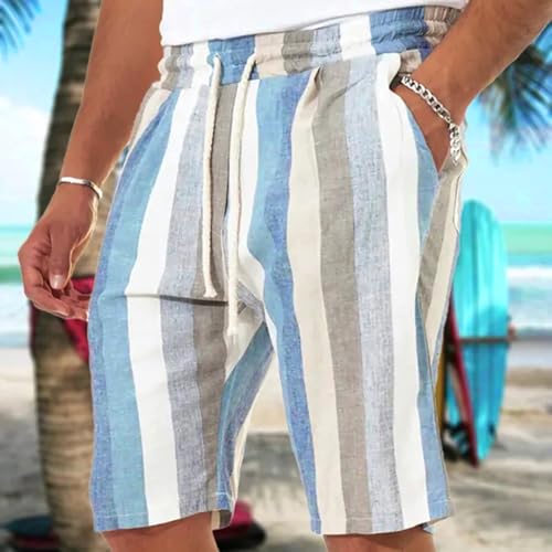 Hawaiian Beach Shorts Men Striped Elastic Drawstring Summer Vacation Short Lightweight Workout Gym Athletic Trunks2