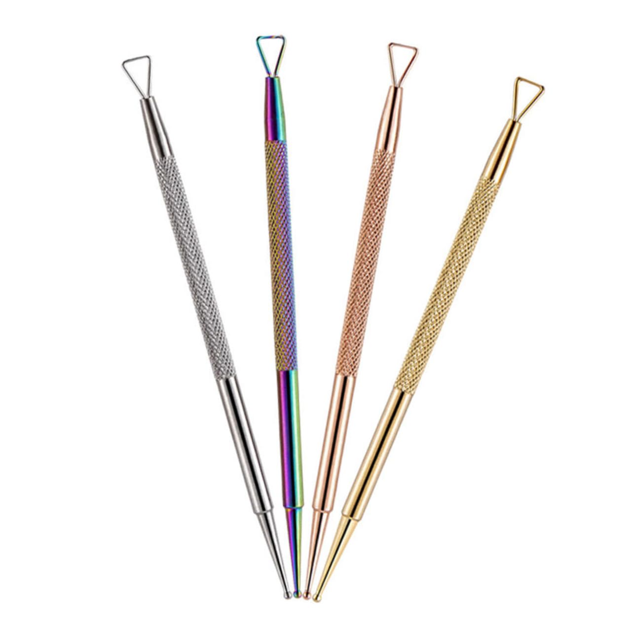 BELLIFFY Professional Nail Art Tools 4pcs Double-ended Cuticle Pusher Peeler Gel Polish Remover Rose Dotting Pen for Nail Art