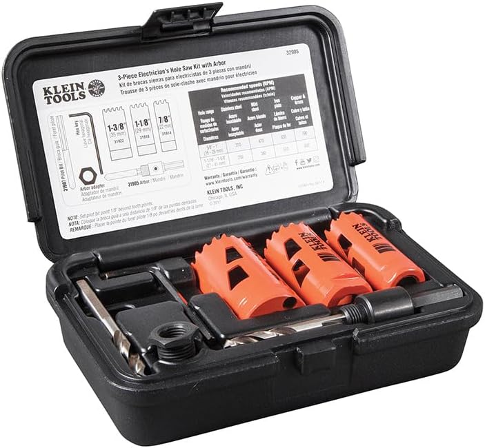 Klein Tools 32905 Electrician's Hole Saw Kit with Arbor 3-Piece