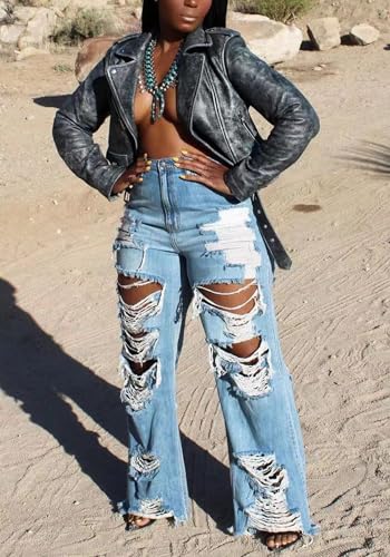 SHINFY Women's Ripped Jeans Distressed Cutout High Waisted Baggy Straight Wide Leg Y2K Denim Pants4