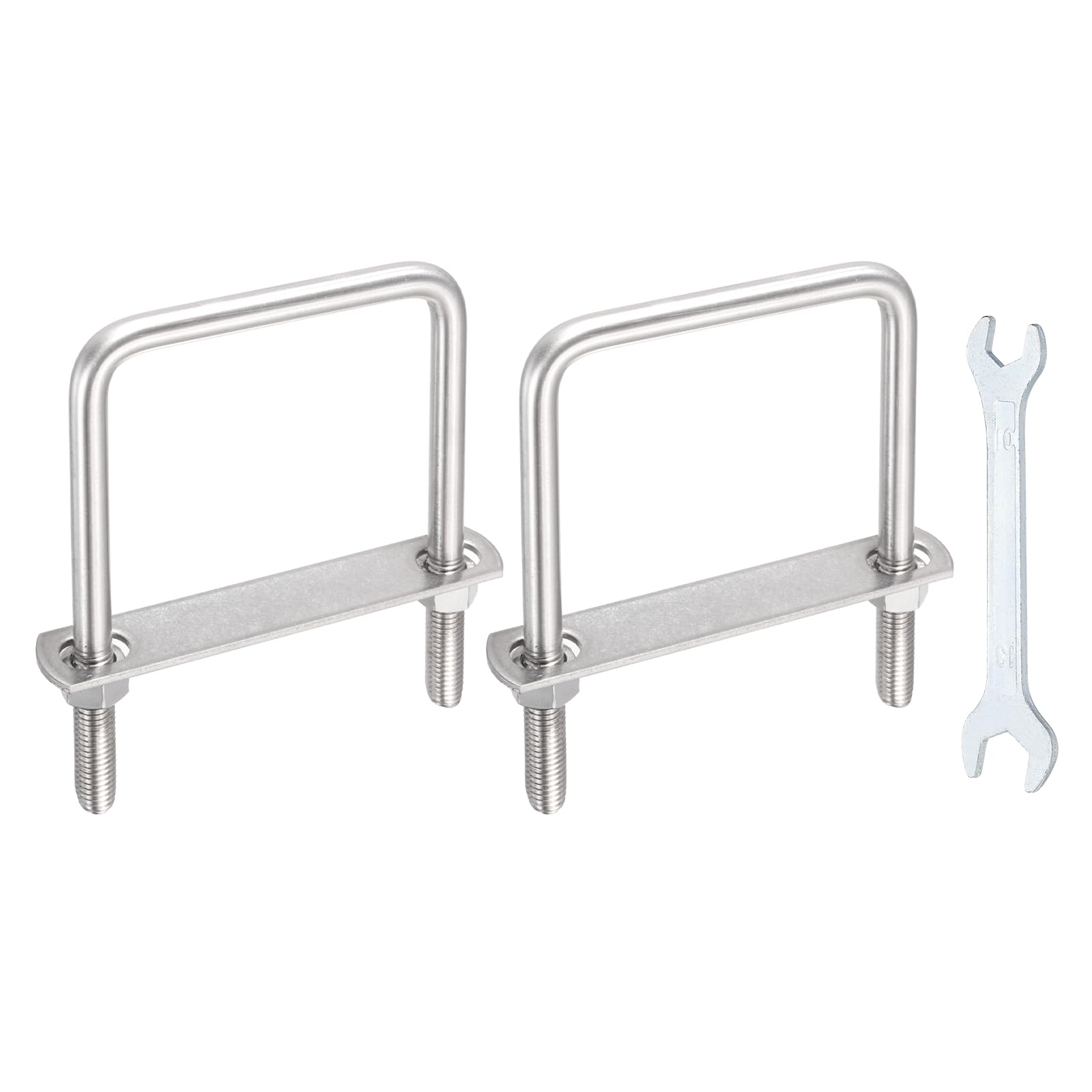 sourcing map 2 Sets M12 Square U-Bolts, 3.62"(92mm) Inner Width 5.1"(130mm) Length 304 Stainless Steel U Clamp Bolts with Nuts, Plates and Wrench for Trailer Ski Boat Fishing Boat