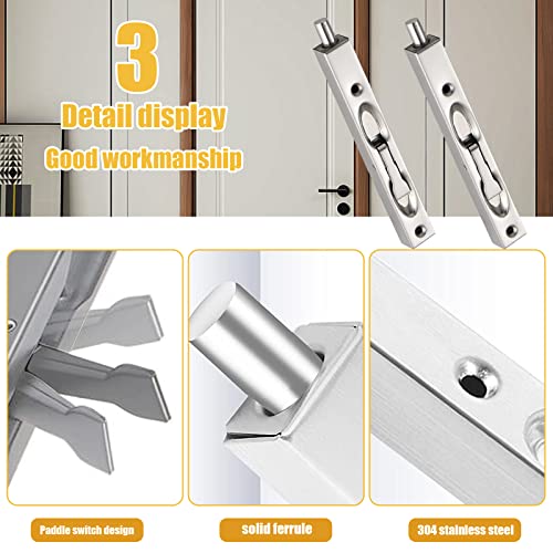 Jetisva 2pcs 6 Inch Door Flush Bolt Latch Lock Stainless Steel Sliding Bolt Lock Concealed Lever Action French Security Door Lock with Strike Screws for Internal Doors French Bathroom Wardrobe Cabinet - Image 3