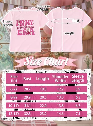 Image of in My Birthday Girl Era Shirt - Kid Spark Pink Tshirt Youth Singer Glitter Short Sleeve Tee Party Outfit Summer Top(Pink,150,1525b)