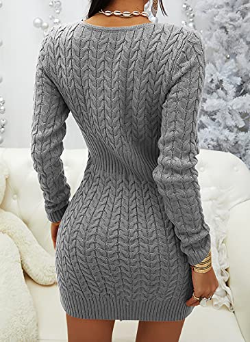 Image of Veatzaer Womens Zip V Neck Long Sleeve Cable Knit Mini Sexy Sweater Dressse | Casual,Slim Fit,Solid,2026 Fall Winter,Slim Fit,Long Sweater Dress,Half Zipper,Bodycon