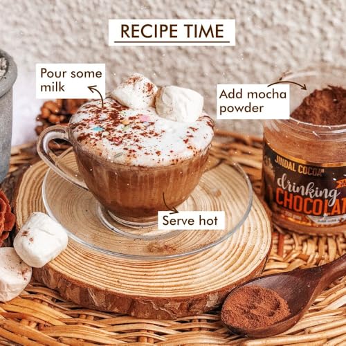 Image of Jindal Cocoa Drinking Chocolate Mocha Powder - 200g | Goes well with Hot or Cold Chocolate Drink | No Artificial Colours | No Artificial Preservatives | No Trans-Fat | 100% Vegetarian