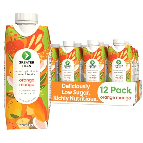 Image of Greater Than Nutrient Hydration Beverage, Electrolyte Drink for Gut Health & Energy with Coconut Water, Vitamins, Gluten Free, Plant Based, Low Sugar, Orange Mango, 12 Pack