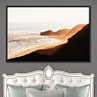 Framed Canvas Wall Art Coastal Scenery Aerial Coastal Cool Multicolor Ocean Photography Realism Relax/Calm - 16x24 inches