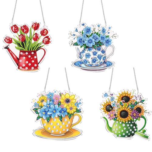 4 Suspensions Diamond Painting Printemps CXINLky avec Chaîne pour Décoration Murale de Jardin