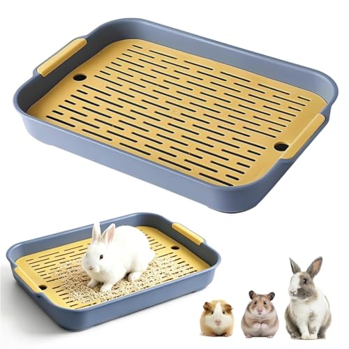 Large 2 Tier Rabbit Litter Tray Detachable 2 Tier Guinea Pig Litter Tray Box with Grid Rectangular Rabbit Litters Box Easy to Clean 27x 18.5 x 4cm