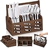 Silverware Caddy with Handle Wooden Flatware Utensil Holder for Party 4 Compartment Cutlery Organizer Napkin Storage for Countertop Kitchen Bathroom Bedroom Farmhouse Decor Camping Picnic