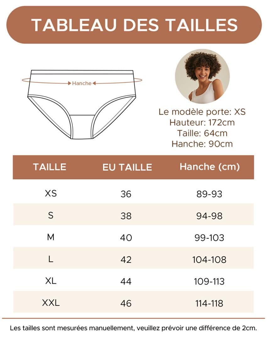 INNERSY Culotte Femme Coton Doux Slip Taille Basse sous-vêtement Élastique Basique Lot de 6