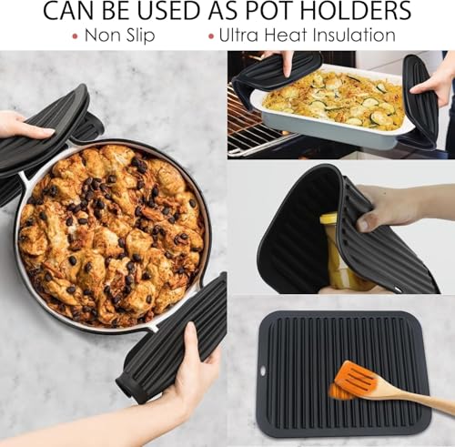 Image of Silicone Trivets for Hot Pots and Pans, 3 Pack Heat Resistant Pot Holders for kitchen Large Silicone Trivet Mat for Hot Dishes, Black Hot Pads for Kitchen Counter, Hot Mats Spoon Rest, 9 * 12 Inches
