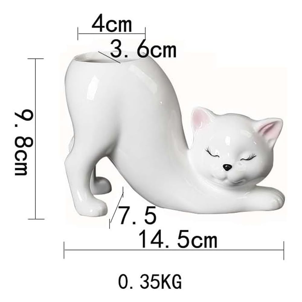 Keramik-Sukkulententopf Mit Schwanzloser Katze - Niedlicher Übertopf Für Kakteen, Blumen & Pflanzen, Für Drinnen & Draußen