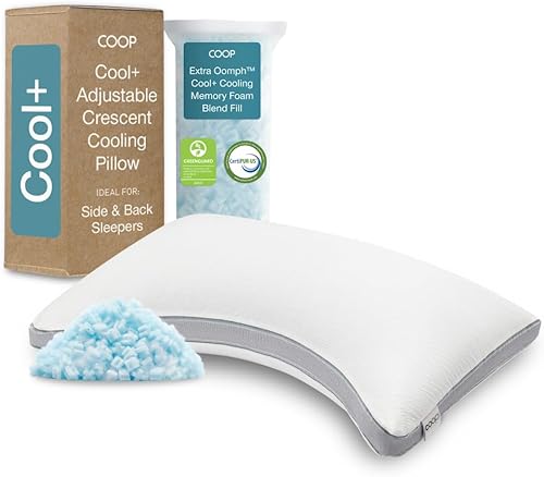 Coop Home Goods Eden Cool+ Crescent - Almohada ajustable de espuma viscoelástica con gel refrescante, soporte para el cuello, almohada para dormir