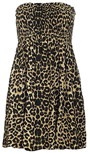 JM CLOTHING Vestido corto de tubo sin tirantes, vestidos de verano, casual, mini salida de playa, vacaciones, sol, moda ondulada, Leopardo marrón, XL-XXL