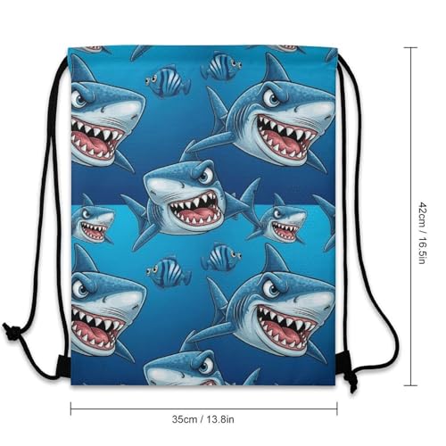 Portable Ocean Sea Animals Shark String Backpack for Outdoors, Unisex Cool Compact Shoulder Backpack for Office, Gym, Large Capacity Drawstring Backpack3