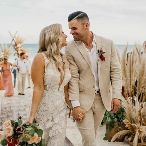 Mens Suit for Wedding 3 Pieces Linen Suits for Men Summer Beach Wedding Mens Slim Fit Suit for Groom3