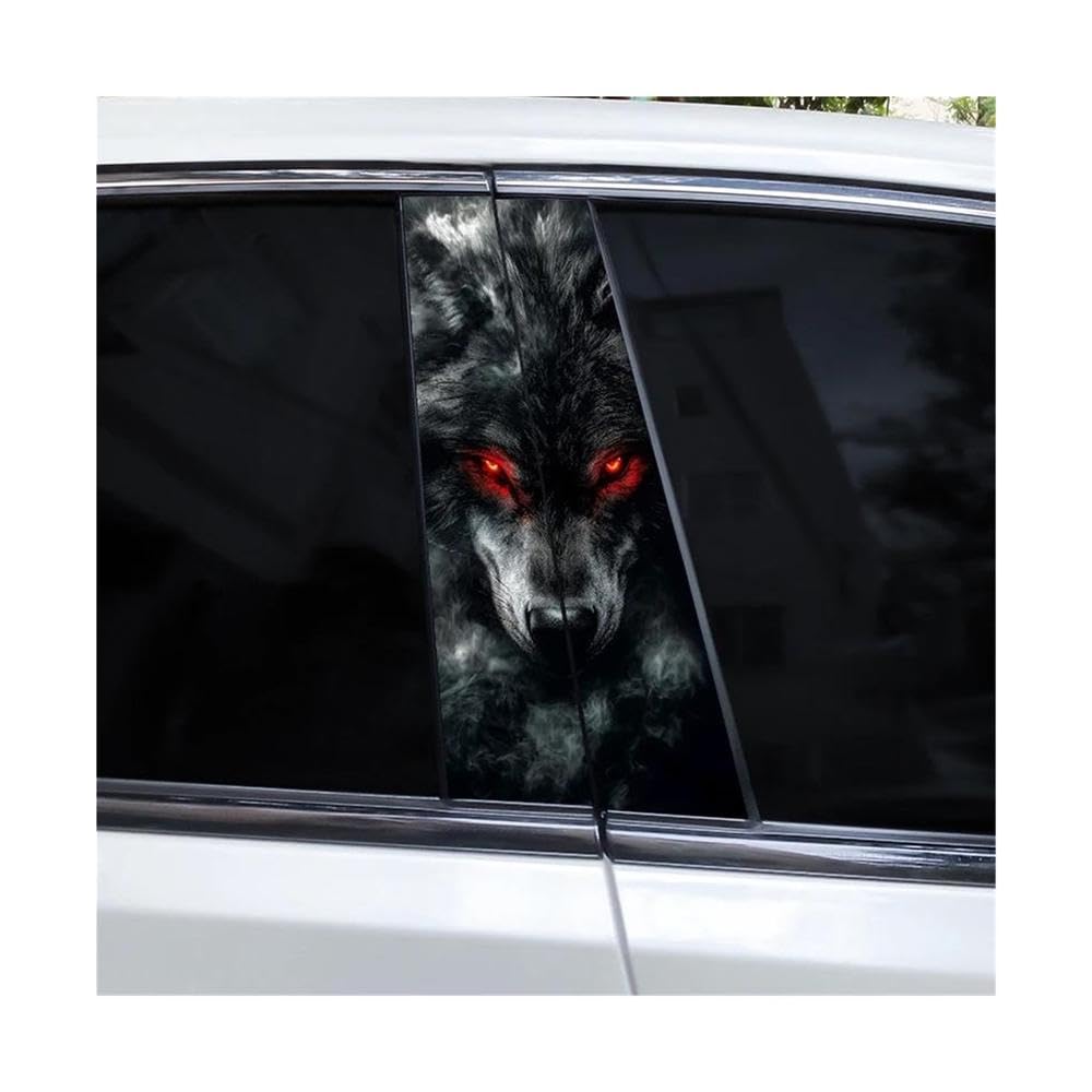Body Parts 2pcs Wolf Head Car B-Pillar Sticker Waterproof Car Center Pillar Sticker(Type A)