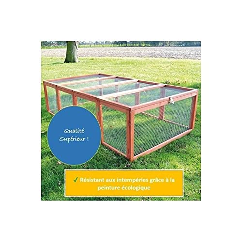Clapier Lapins Rabbit Run Exterieur- Cage Mobile -Couleur Bois