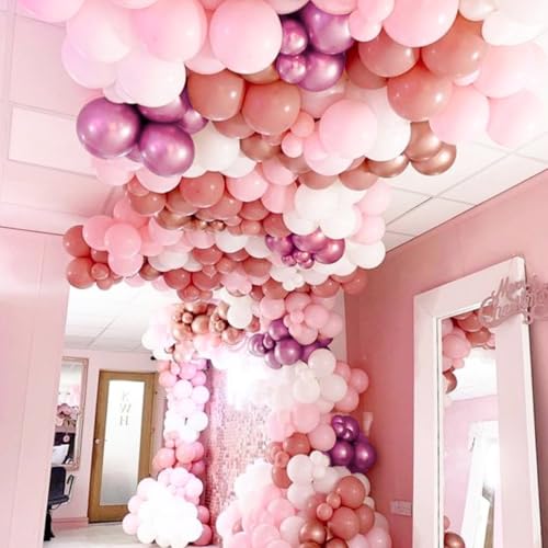 Image of PartyWoo Light Pink Balloon Arch Kit Garland 140pcs Different Sizes of 18 12 10 5 Inch Baby Pastel Pale Pearl Metallic Pink White Clear Confetti Balloons for Baby Shower Birthday Party Decorations