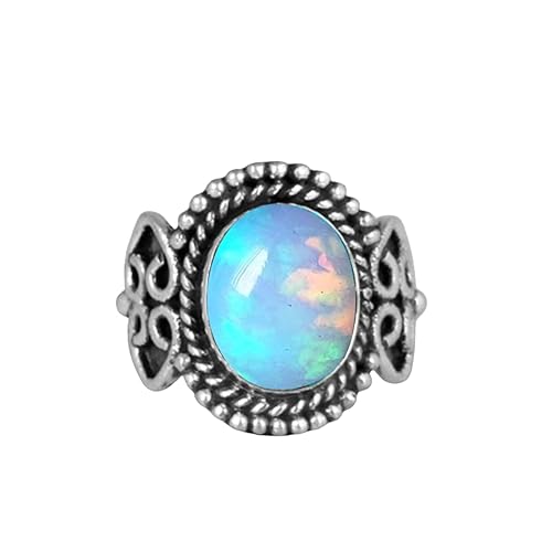 Elegant Aurora Opal Ring 925 Sterling Silver Ring Handmade Cabochon Oval Gemstone Designer Ring For Women Opal Jewelry Nature Inspired Ring By NKG
