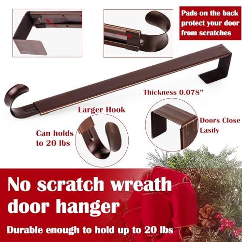 Image of 2 Pack Wreath Hanger for Front Door, 20 lbs Christmas Wreath Door Hanger | Non Scratch Over the Door Hooks for Xmas Easter Halloween Fall Wreaths Decor Welcome Sign, Adjustable from 15 to 25 inch Hangers