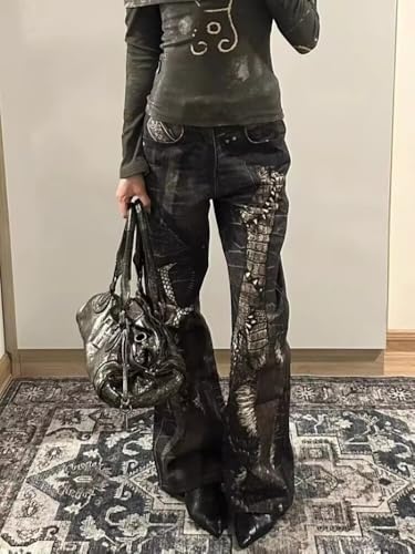 Retro Python Print Straight Jeans Women Y2K Fashion Street Hot Girls Loose Harajuku Casual High Waisted Wide Leg Jeans3