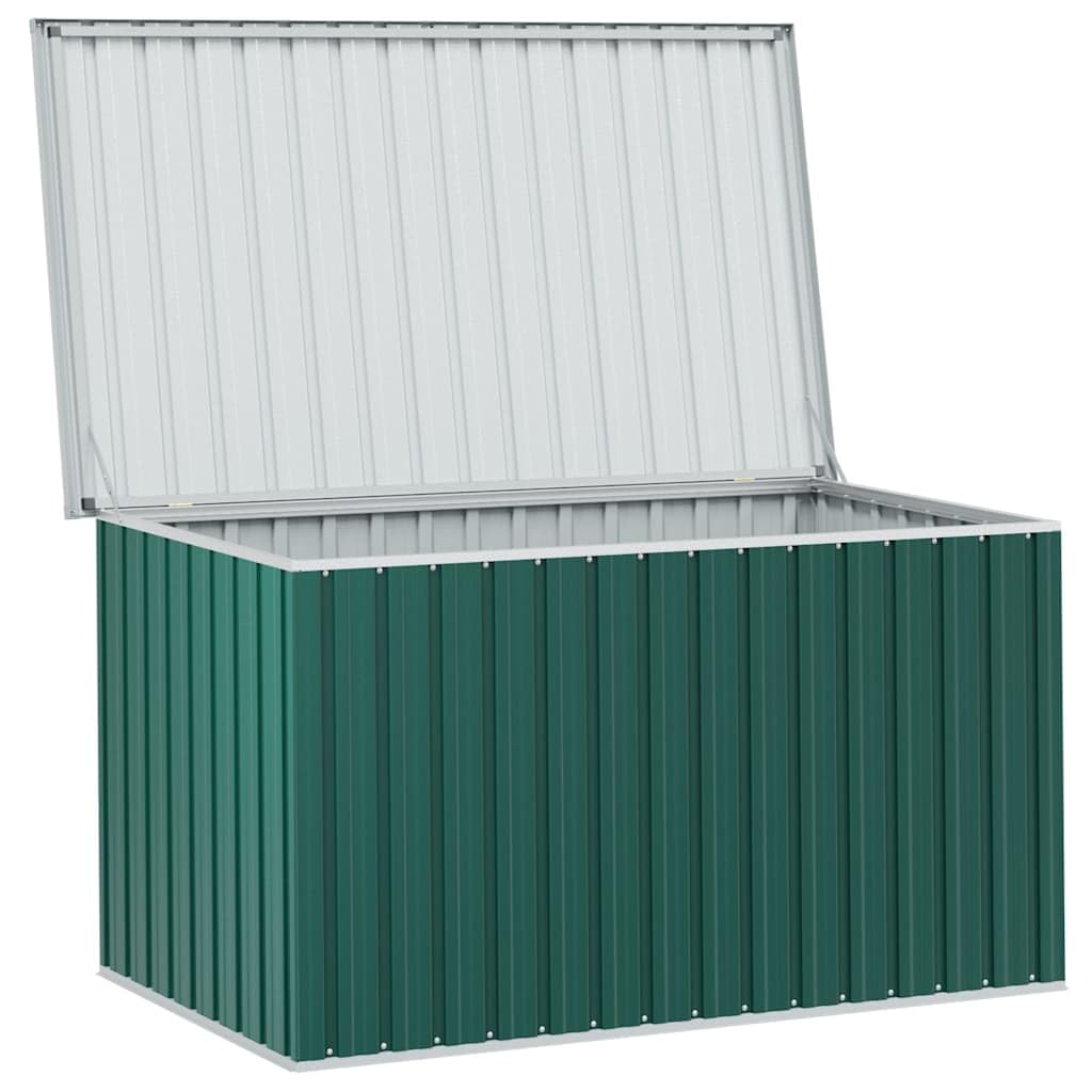 Scatola da giardino verde in acciaio zincato, 171 x 99 x 93 cm, grande contenitore da giardino con coperchio, impermeabile, per terrazza, balcone, giocattoli e attrezzi, stabile, per esterni