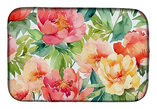 Caroline's Treasures DAC1649DDM Indiana Peonies in Watercolor Dish Drying Mat Absorbent Dish Drying Mat Pad for Kitchen Counter Dish Drainer Mat for Countertop, 14 x 21", Multicolor