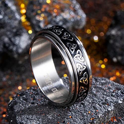 Image of King Will 316L Stainless Steel Spinner Ring for Men Women- 8mm Width Fidget Ring with Dragon /Celtic Knot Pattern, Stress Anxiety Relief Comfort Fit Wedding Band