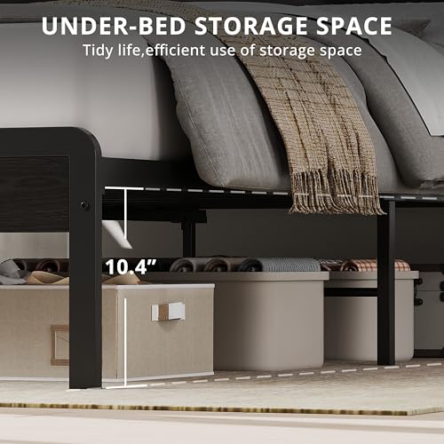 Image of LIKIMIO Full Bed Frame with Headboard, Dark Wood Camas Full with Strong Supports, Sturdy, Noise-Free, No Box Spring Needed, Classic Black