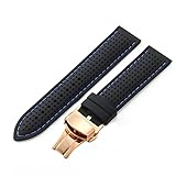 WHARGTSL Cinturino universale in silicone morbido e confortevole, colore nero e arancione, adatto for Tissot 20, 22 e 24 mm, accessori in gomma(Black blue-Rose-B1,20mm)