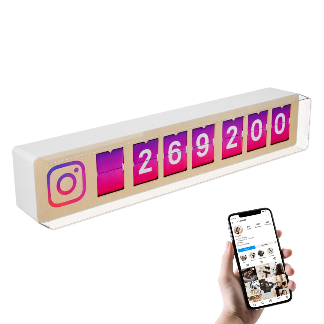 Contatore istantaneo di Follower Instagram - Collegato ai Tuoi Social Network Aziendali in Tempo Reale - Potenzia la visibilità e fidelizza - Struttura in Legno - Wi-Fi - 7 Numeri