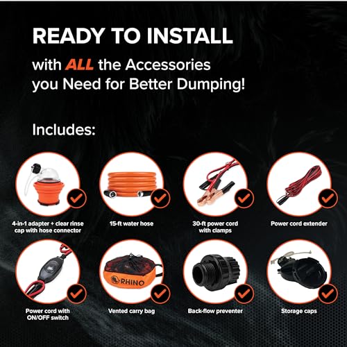 Image of Camco Rhino Camper /RV Sewage Macerator Pump Kit - Features Run Dry Protection and High Temp Protection - Compatible w /4 inch, 3.5 inch & 3 inch Sewer Outlets - Designed w /Self-Priming 12 Volt DC Motor (39040)
