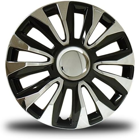 RTX, ABS hubcaps, Black & Chrome, 15'', Set of Four, Plastic Clips 80-1285