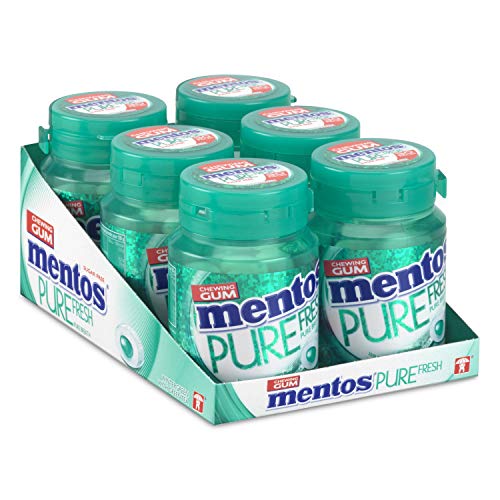 Mentos Gum Pure Fresh Wintergreen, munt smaak met groene thee extract. suikervrije kauwgom – verpakking van 6 potjes met 30 kauwgoms, voor een frisse adem