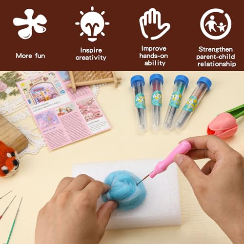 Image of Yizzvb 45 Pcs Needle Felting Tools, 4 Size 40 Pcs Colorful Wool Felting Needles with Color Plastic Handles, Needle Felting Supplies for Adult DIY Felting Wool Craft