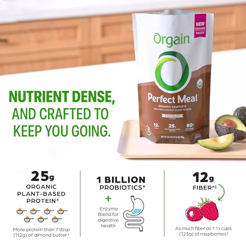 Image of Orgain Perfect Meal, Organic, Vegan Meal Replacement Protein Powder, Chocolate - 25g Plant Based Protein, 80+ Superfoods, 1B Probiotics & 10g Fiber, Adaptogens & Ashwagandha - 2.16lb