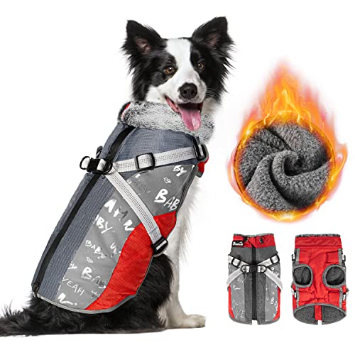 Nasjac Abrigo de Invierno del Perro con el arnés Desmontable, Impermeable Forro Polar Ropa de Abrigo para Perros pequeños medianos Grandes, Reflectante Chaqueta de Piel Ajustable al Aire Libre Cover