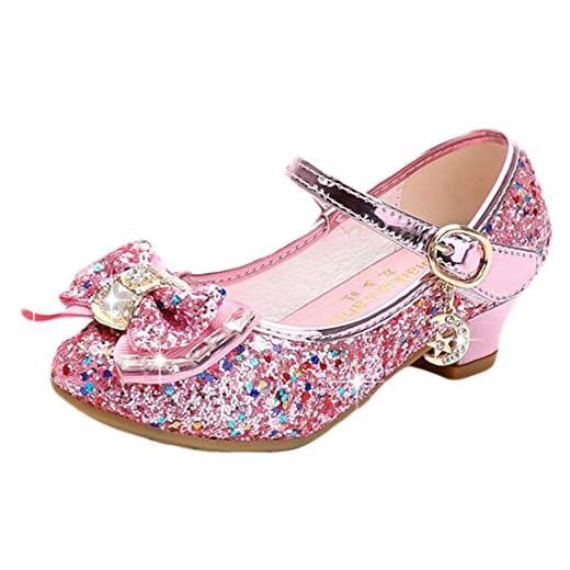 Disfraz Princesa Zapatos Zapatillas de Lentejuelas Antideslizante Niñas Zapatos de Tacón Zapatillas de Baile para Vestir Fiesta Cumpleaños Boda Infantil 26-38