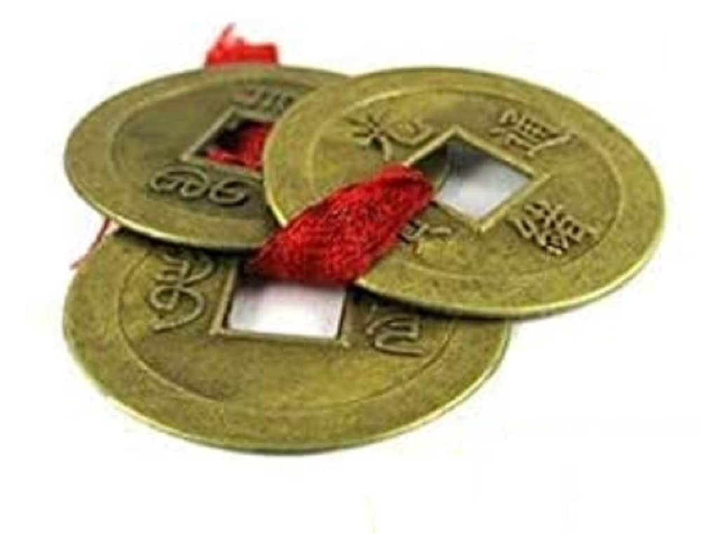 Feng Shui Kuber Kunji Key Chabi Metal Gold Plated 4 Inches with 3pc Brass Good Luck Fortune Coins Health,Wealth,Success and Prosperity