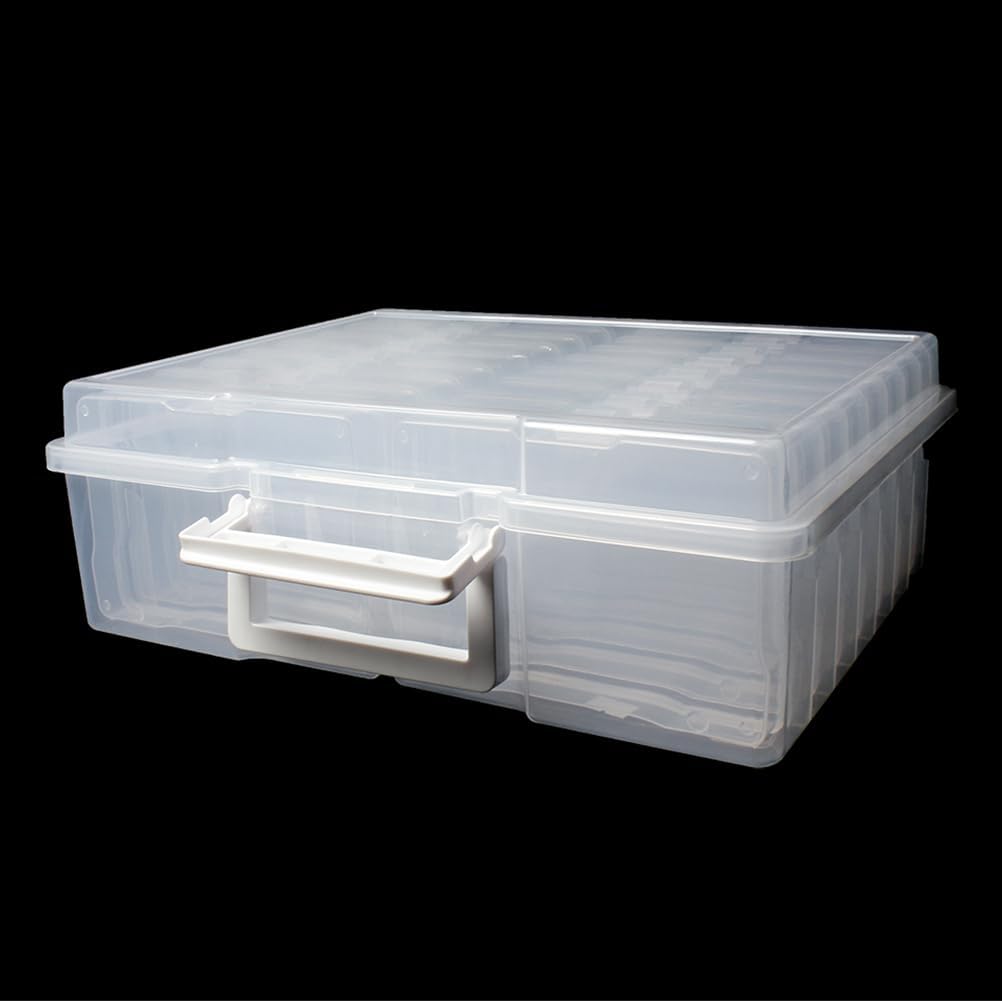 Modern 4" x 6" Photo Organizers and Storage Case with Handle, 16 Inner Cases, Clear, 15" x 12" x 5"