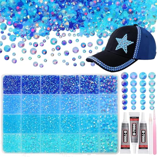 26000PCS Blue Resin Flatback Rhinestones for Crafting Resin Rhinestones for Bedazzling Kit 2/3/4/5/6mm Flatback Gems Jewels for DIY Mugs Tumblers Clothing Shoes Nail Art