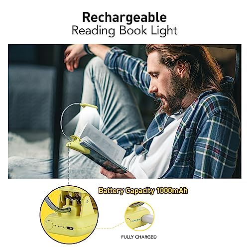 Image of VAVOFO Rechargeable Book Light for Reading in Bed Kids, 7 LED Reading Light with 9-Level Warm Cool White Daylight, Eye Care Lamp with Power Indicator for Bookworms (Yellow)