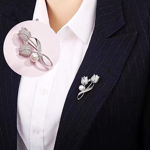 Image of Crystal Pearl Flower Brooches Pins Fashion Beautiful Created Rhinestone Floral Brooch Good Idea for Party Dance Wedding Banquet for Elegant Women Girl