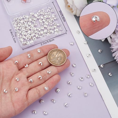 Beebeecraft 1 Box 200Pcs Half Round Open Crimp Beads 925 Sterling Silver Plated Crimping Bead 5mm Stoppers Knot Covers End Tip Caps for Jewelry Making Findings DIY Crafts Bracelets Necklace Supplies - Image 3