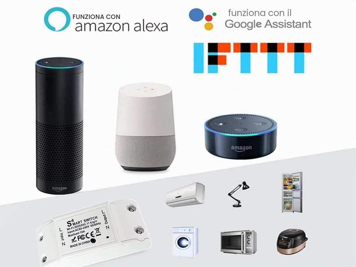 Smart Switch WiFi, 220 V, 10A, Smart Switch WiFi, App Tuya/Smart Life, compatibile con Alexa e Google Home, (1/un, Nero).
