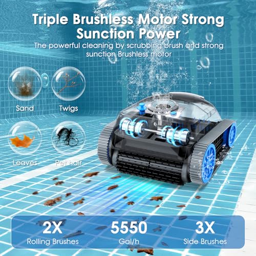 NIXBOT QP5 Robotic Pool Cleaner, Cordless Pool Vacuum for Inground Pools, Dual-Motor Turbine System, Robotic Pool Vacuum for Above Ground Pools with Wall Climing and Navigation Technology