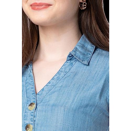 Image of Spykar Denim Tencel Collar Neck Women's Casual Style Shirt